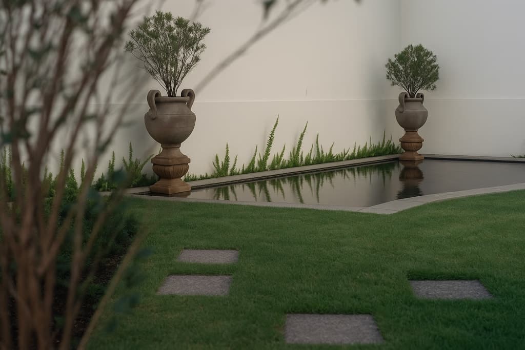 Espelho d’água em jardim residencial clássico
